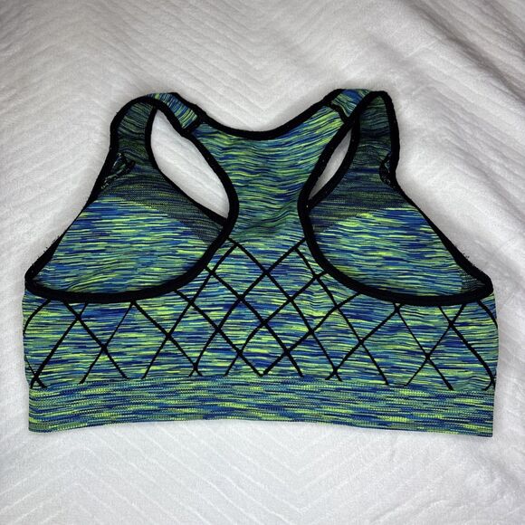 Avia Green Blue Space-Dye Sports Bra Size M Racerback Compression Fit Black Trim - Picture 2 of 5